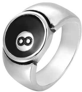 OAKKY Hip Hop Cool Rock Biliardo Nero Numero 8 Palla Sigillo Lucky Gothic Biker Anello Uomo Acciaio Inox Punk Competizione Sportiva Argento Taglia 22