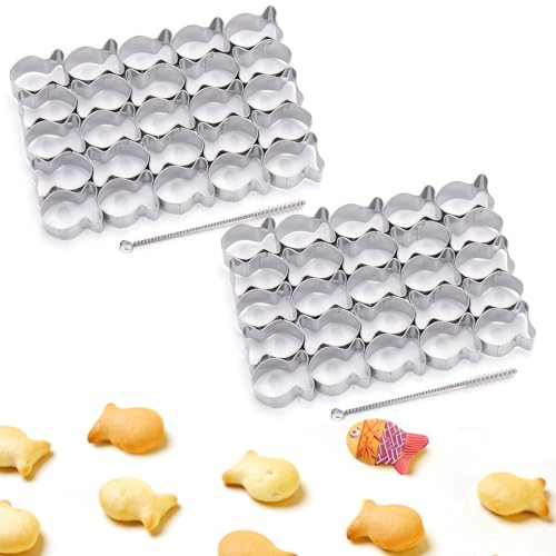 AIERSA 2Pcs Gold Fish Cracker,25 Cavity Fish Cookie Cutter,Mini Gold Fish Shapes Molds for Cookie,Non-stick Dough, Stainless Steels Cookie Cutters Mold for Baking