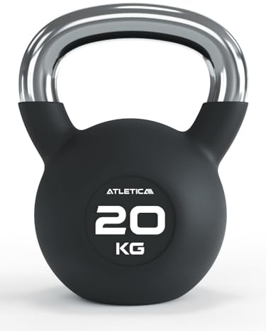 ATLETICA Kettlebell, 20kg, Gummiert mit Chromgriff | 4 - 32 kg Gewichtsbereich, Hochwertige Stahllegierung, Studioqualität, Funktionelles Ganzkörpertraining