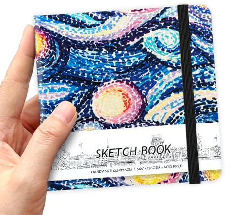 5 x 5 Hardcover Sketch Book,Small Mixed Media Sketch Pad,58 Sheets 150GSM Acid-Free Artist Drawing Paper,Travel Journal Blank Notebook for Adults Painting,Illustration,Art Supplies.Abstract Galaxy
