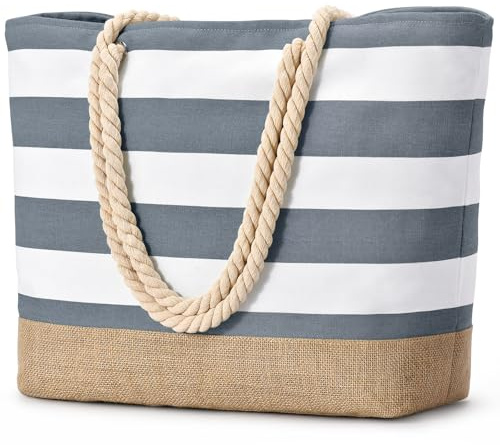 oscaurt Strandtasche XXL Familie Shopper Tasche Damen Badetasche Wasserdicht Umhängetasche Beach Tote Bag mit Reißverschluss Faltbare Reisetasche Sporttasche Travel Bag