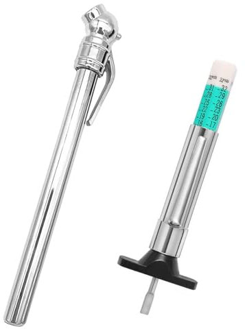 2Pcs Portable Tire Pressure Gauge Set With Tread Depth Measurement Tool - Safety Kit With Pocket Clip for Cars, Motorcycles, Trucks