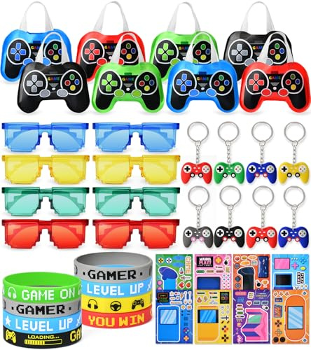 Tacobear Videospiel Party Mitgebsel Kindergeburtstag, Videospiel Controller Vliesstoff Tasche Brillen Schlüsselanhänger Silikonarmband Aufkleber, Gamer Give Aways Gastgeschenke Kinder für Jungen