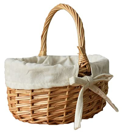 Wesaloes Osterkörbchen Mit Henkel Rattan Picknickkorb Geflochten Einkaufskorb Weidenkorb mit Henkel Stoffbezug Obstkorb Gewebten Aufbewahrungskorb Tragekorb Klein Autokorb (Khaki, One Size)