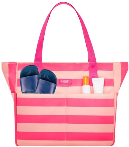 LARKSON Bolsa De Playa Mujer Hombre Rosa - Linn - Tote Bag Grande Para Vacaciones, Deportes, Viajes - Bolso Shopper Con Cremallera