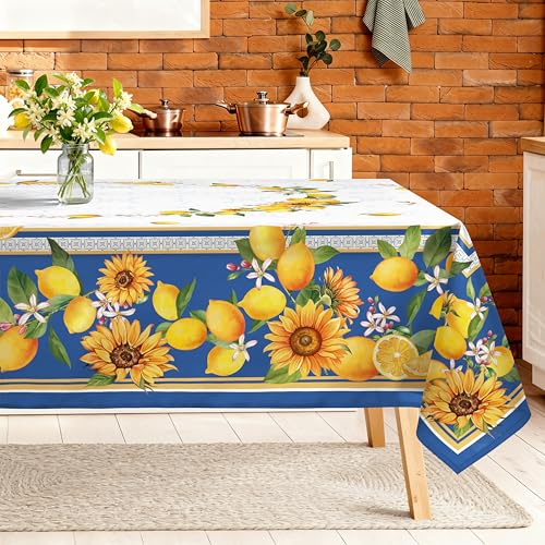 Arquiel Tovaglia Rettangolare Floreale, Tovaglie Limone Girasole Antimacchia Floreale Impermeabile, Copritavolo Stampato Lavabile Tessuto Per Ristorante Primavera Estate Cucina (140x180 Cm)