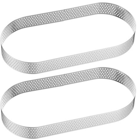 QUARKZMAN 2pcs Anelli per Torta Perforati 6.30 in Acciaio Inossidabile Ovale, Anello per Tartlet Antiaderente Lucidato, Anello Spesso per Mousse, Strumenti per Dessert da Forno