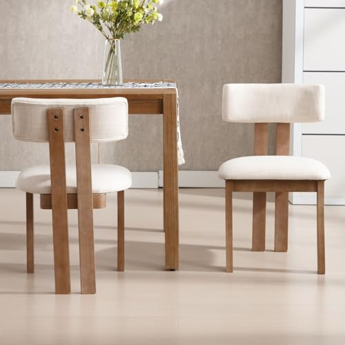 chairus Retro Dining Chairs Set of 2 Linen Upholstered Kitchen Chairs with Wooden Legs for Dining Room/Restaurant, Beige