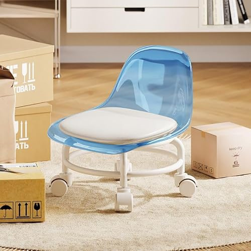 Wefrib Rolling Pulley Stool with backrest,Rotating Stool Pulley Stools Chair,Swivel Chair, Small Roller Stools with Wheels,Comfortable Strong Elegant Suitable for Home,Office Or Garage (Clear blue)