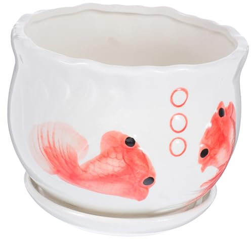 POPETPOP Moderner Keramischer Blumentopf Mit Untersetzer Für Sukkulenten Dekorativer Topf Mit Goldenem Fischmuster Für Schreibtisch Und Garten