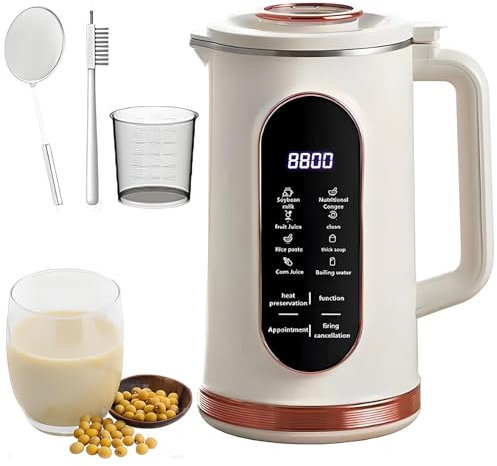 Nut Milk Maker Automatic, 1.5L Soy Milk Maker With 10-leaf Blades, 12h Timer & Keep Warm, Stainless Steel Plant Milk Maker With Smart Display For Soybean, Almond And Vegan Milks