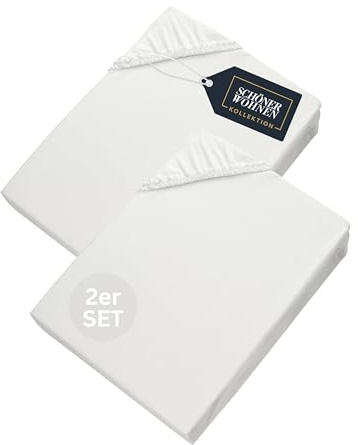 SCHÖNER WOHNEN Spannbettlaken 90x200cm 2er Pack Weiß bis 100x200cm - Luxus Spannbetttücher aus Jersey-Baumwolle Öko-Tex Zertifiziert - für Matratzen bis 30 cm & Boxspringbett - Bettlaken Set