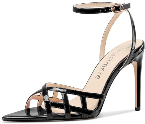 Castamere Mujer Alto High Aguja Heel Abierta Puntiaguada Punta Correa Tobillo Baile Sandalias Dress Verano Zapatos 10 CM Heels Negro 42 EU