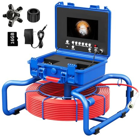 Telecamera Endoscopio Industriale,Telecamera Ispezione Tubi DVR, Monitor Da 7Videoispezione Per Tubazioni, HD 1080P Fogna Ispezione Video Camera Con 12pcs Luci A LE(Size:80 M/262 FT,Color:cavo rosso)