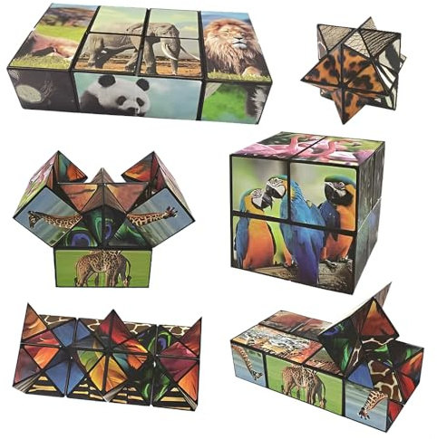 Cylora Set de Cubos Mágicos Temático Animal, 2 en 1 Cubo Infinito, Puzzle 3D Creativo, Transformación Cubos, Juguete Antiestrés para Niños y Adultos, Regalo Juegos Educativos