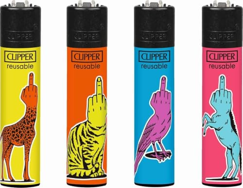 Clipper® 4er Middle Finger Collection Lighter Flints Feuerzeug + 1 Sticker High Zombie