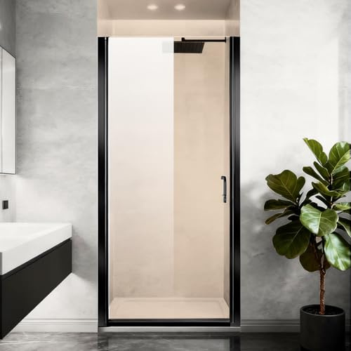 Pivot Glass Shower Door 34 W x 72 H,1/4 (6mm) SGCCTempered Glass,Swing Frameless 34 inch Shower Door, Adjustable and Reversible Installation Hinged Small Single Door with Stainless Steel Handle