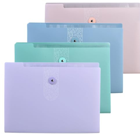 Carpetas Archivadoras A4 con 12 Bolsillos, 4 Piezas Carpeta Clasificadora Expandible, Carpeta Clasificadora Diseño de Etiquetas, Clasificador Documentos Plastico, Para Escuela, Oficina y Hogar