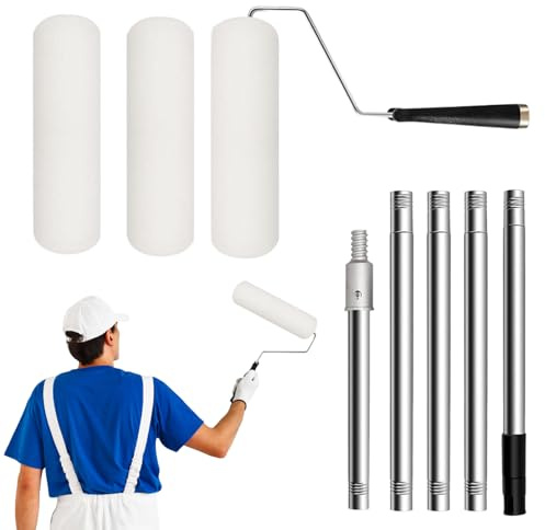 Teksome Rouleau À Peinture - Kit Rouleau De Peinture Murale Avec Perche Extension | 23 Cm Fournitures Ménagères Pour Peintres Intérieur Extérieur Maison Plafond Meubles Taches Huile