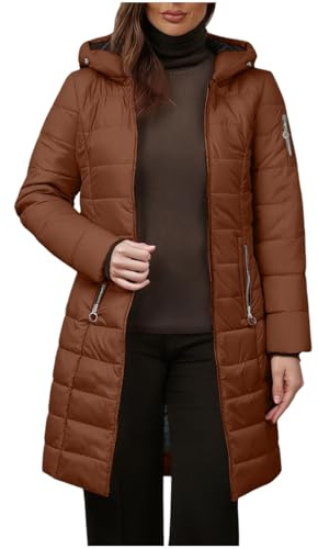 KOG Winterjacke Damen Baumwolle Wintermantel Warme Daunenmantel Fahrradmantel Oberteil Frau übergangsjacke Retro Blusenjacke Vintage Kapuzenmantel Steppjacke Sport Jacke Wollmantel Braun XXL