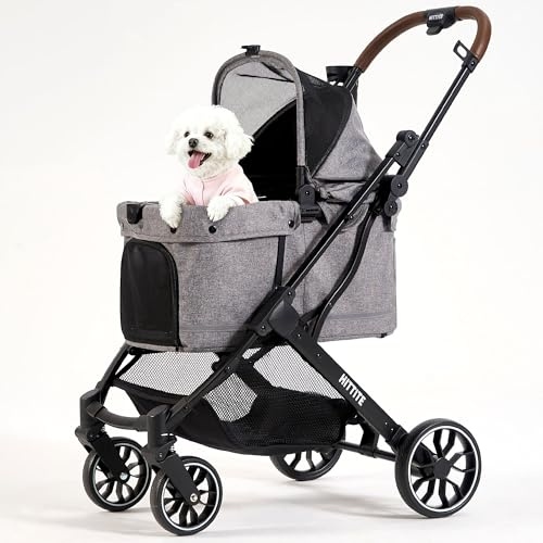 HITTITE Pet Stroller with Weatherproof Cover, All-Terrain 4-Wheel Cat & Dog Stroller with Adjustable Canopy, Foldable Dog Strollers with Storage Basket for Small to Medium Dogs Up to 55 lbs.