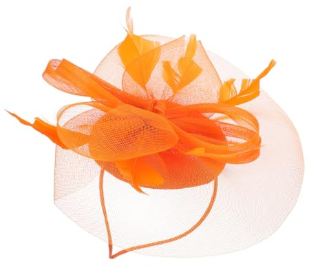 TOPBATHY Fascinator Damen Netz Haarband mit Federn Leichtes Teeparty Hut Accessoire In Orange Eleganter Braut und Bankett Kopfschmuck für Hochzeiten