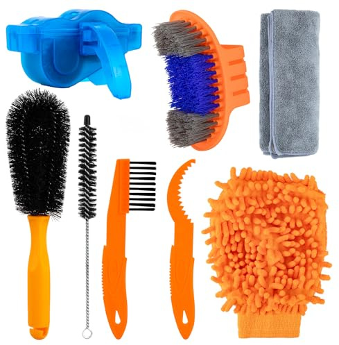 Lot de 8 brosses de nettoyage pour vélo - Accessoires de moto - Pour nettoyer la poignée de vélo, la chaîne, les pneus, le moyeu, le vélo