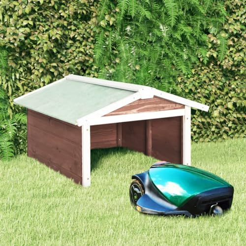 Generico Casetta per Tosaerba Robotizzato 72x87x50 cm Mocca Bianca Abete,Coperture tagliaerba