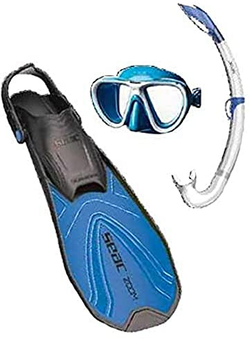 SEAC Kinder Set Zoom Schnorchelset Taucherbrille Mit Schnorchel Und Flossen, blau, 32-35