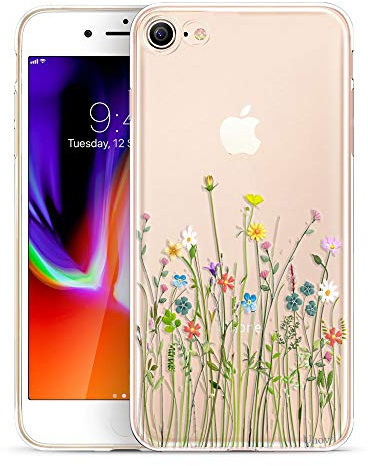 Unov Hülle für iPhone SE (3rd) / SE (2nd) / 8/7, Blumen Blumenstrauß | Transparente Schlank Guter Halt, Rutschfest Prägung Muster, Stoßfest Schützende, Erhöhter Kameraschutz, Kratzfest Weich TPU