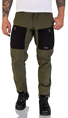Rock Creek Herren Softshell Hose Cargohose Outdoorhose Wanderhose Herrenhose Wasserdicht Skihose Arbeitshose Winter Hose H-196 Dunkelgrün L