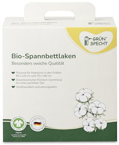 GRÜNSPECHT Spannbettlaken, 100% Baumwolle (kbA), atmungsaktiv | 60 x 120 cm & 70 x 140 cm Matratze, hautfreundlich , GOTS, Made in Germany