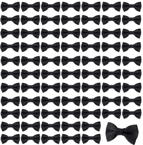 PandaHall 120pcs Mini-Fliegen Schwarzes Ripsband Schleifen Ornament Handgefertigt Gewebt Haarschleifen für Heimwerker Kinder Haarspangen Geschenkverpackung Partybevorzugung, 25–30 X15~16X5 mm