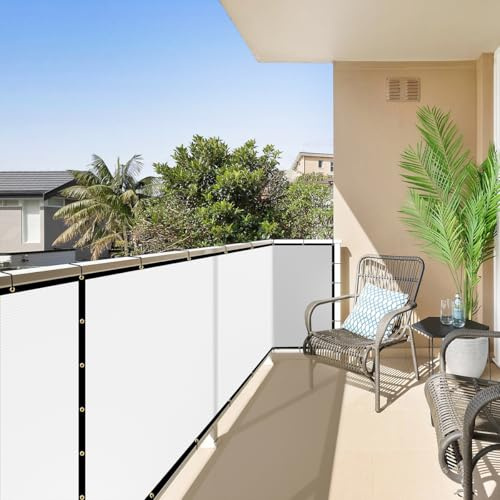 ShadeMart 3' x 10' Balcony Privacy Screen Fence White Deck Privacy Screen Apartment Customize Size 170 GSM Fencing Mesh Net with Grommets & Zip Ties 90% Blockage Fence Cover for Patio Railing