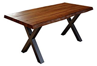 SAM Esszimmertisch 220x100 cm Xerez, Baumkantentisch nussbaumfarben, Akazienholz massiv, X-Gestell aus Metall schwarz