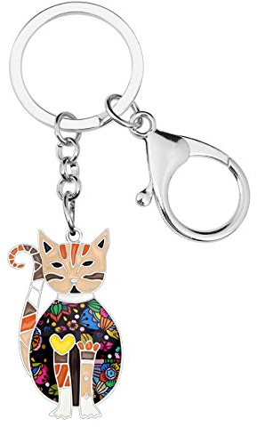 BONSNY Alliage d'Émail Chat Mignon Chaton Porte-Clés Animaux de Compagnie Bijoux pour les Femmes Clés de Voiture Porte-Monnaie Sac À Main Cadeaux Accessoires (Beige)