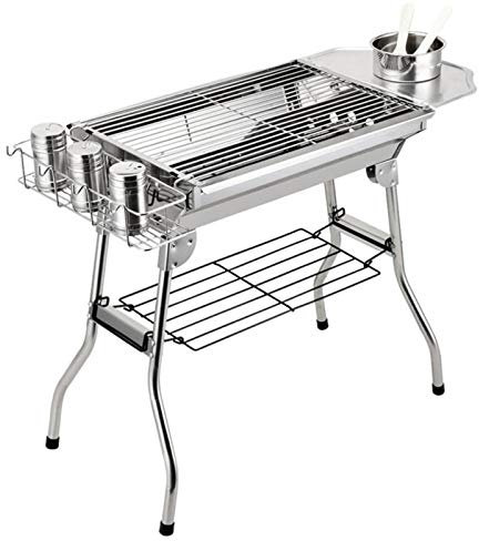 caihuashopping Picknick-Grill Outdoor Edelstahl Tragbare Reisen Klappgrill Grill BBQ Kohlegrill mit Beinen für Camping, Picknick, Outdoor, Silber Chrome Kleiner Grill