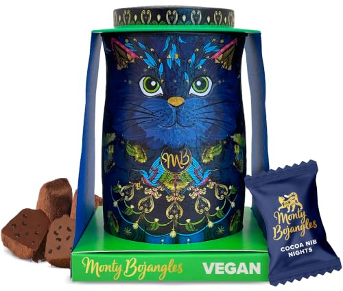 Monty Bojangles Vegan Cocoa Dusted Chocolate Truffles Cat Tin(Midnight Prince-135g)Cocoa Nib Night Flavoured Luxury Vegan Chocolate Truffles-Collectable Truffles Chocolate Gift Box With Bespoke Design