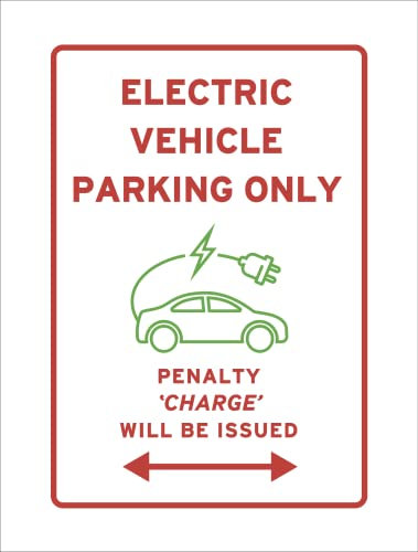 Zukeo Ltd Aluminium Red Electric Vehicle Charging Parking Only Sign All Other Vehicles Will Be Towed and Crushed Exhaust Graphic Funny Hilarious Joke Car Reserved Warning EV
