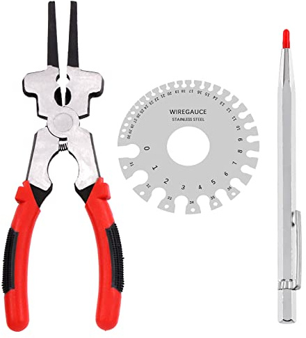 Tanstic 3Pcs 8 Inch Mig Welding Pliers with Stainless Steel Dual-Sided Wire Gauge and Tungsten Carbide Scriber with Magnet, Multifunctional Welding Pliers for Wire Cutting