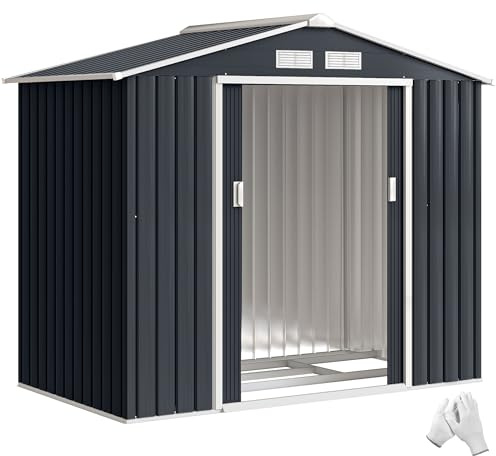 Outsunny Utrustningshus med fundament utrustningsskjul trädgårdshus trädgård skjul metall kolgrå 213 x 130 x 185 cm
