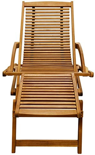 MOONAIRY Liegestuhl mit Fußablage, Gartenliege, Sonnenliege, Relaxliege, Deckchair, Terrassenstühle, Beach Chair, Saunaliege, Akazie Massivholz