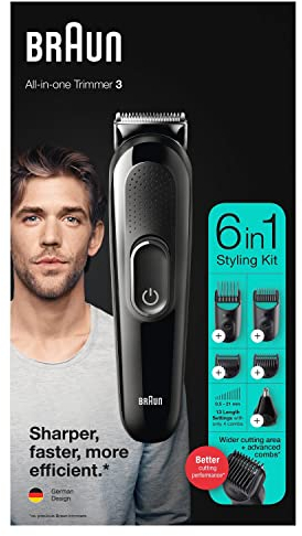 Braun All-in-One 3 Trimmer MGK3320, 6-in-1 Barttrimmer und Haarschneider für Männer, für Gesichts- und Kopfhaare