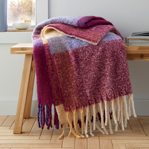 Catherine Lansfield Faux Mohair Check 130 x 170 cm Filt Pläd Plommon