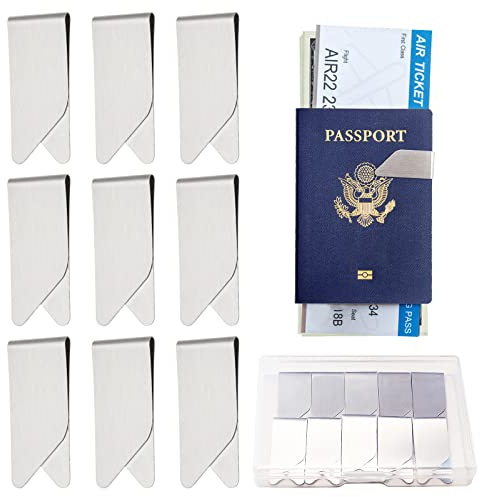 10 pcs de Clip de Dinero de Metal + 1 Caja de Almacenamiento, Delgada Clip de Dinero de Acero inoxidable Plateado, Pinzas para Billetes de Acero Inoxidable para Billetes Documentos Importantes
