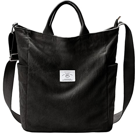 KALIDI Damen Handtasche Cord Shopper Schultertasche Casual Umhängetaschen Groß für Schule Arbeit Alltag Einkauf