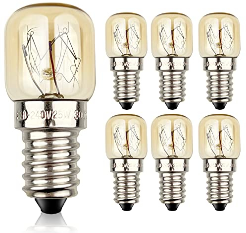 FOXNSK 6 Stück Backofenlampe 24W 300 Grad, E14 T22 230V Backofen Glühbirne, Dimmbar, 160lm, 2700K Warmes Weiß, 1200h, Backofenlampe Led für Salzlampe Kühlschrank Nähmaschine Weihnachtsstern