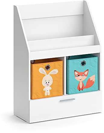 Vicco Kinderregal Luigi, Weiß, 72 x 96.2 cm | mit Schublade und 2 Faltboxen opt.6, zur Aufbewahrung von Spielzeug und Büchern geeignet