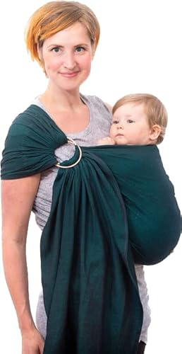 Madame Jordan Ring sling Tragetuch ab Geburt - Biobaumwolle - pur emerald/grün/schwarz - ohne Knoten - einfach anzulegen & inkl. Beratung