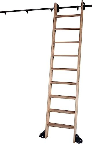 Rollende Bibliotheksleiter, Schiebeleiter-Schienensatz, robuste Gleitschienen | Rollleitern für Bücherregale oder Lager, Mobile Leiterschiene (ohne Leiter) (Größe: 16 Fuß/500 cm Sc